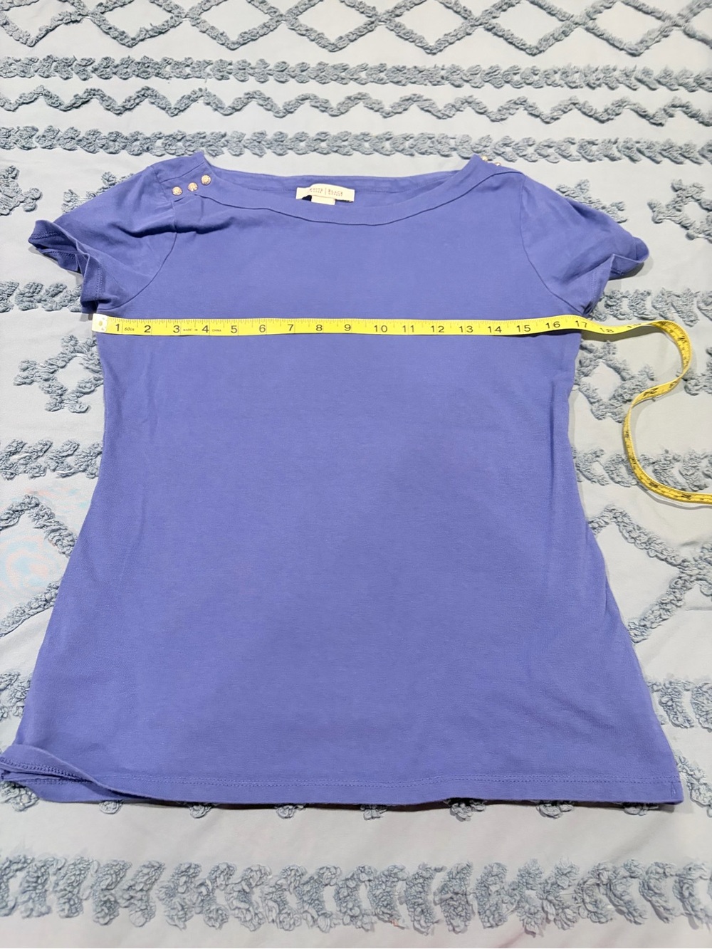 White House Black Market Royal Blue Short Sleeve Top with Shoulder Studs - Picture 7 of 8